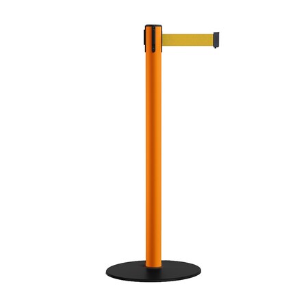 Montour Line Retractable Belt Stanchion, Low Base, 2.5" Orange Post  11' YW Belt S400-OR-YW-110